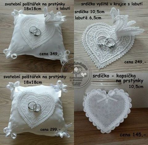 Svatební polštářek se srdíčkem a labutí