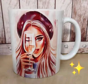 Hrníček s potiskem DÁMA SE SKLENIČKOU