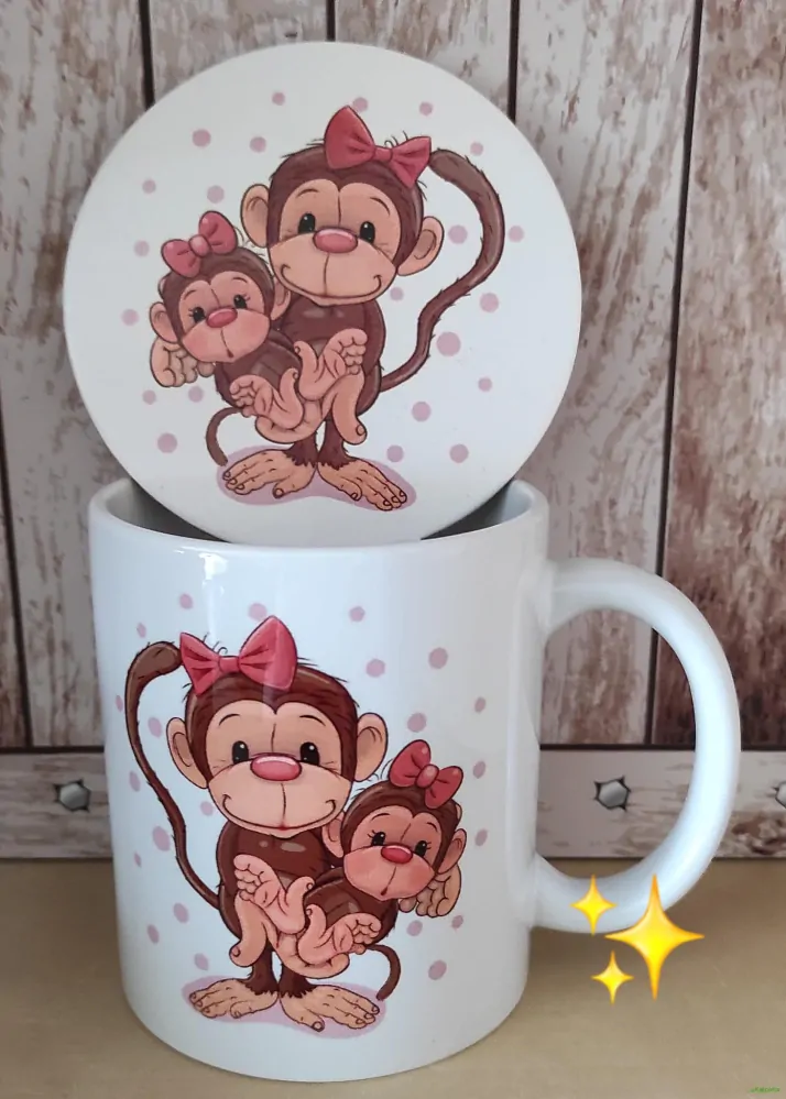 Hrníček a podtácek s potiskem OPIČKY